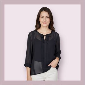Nano Universe (Japan) Black Semi Sheer Tie Front Blouse